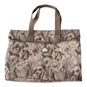 Vintage Diane von Furstenberg Floral Tapestry Tote Bag Brown Neutral Shoulder Ha